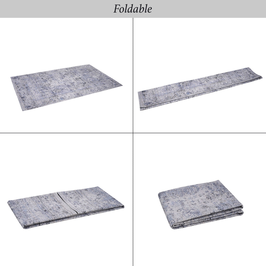 Maval - 2'6'' X 10' Washable Runner Rug - Blue / Cream