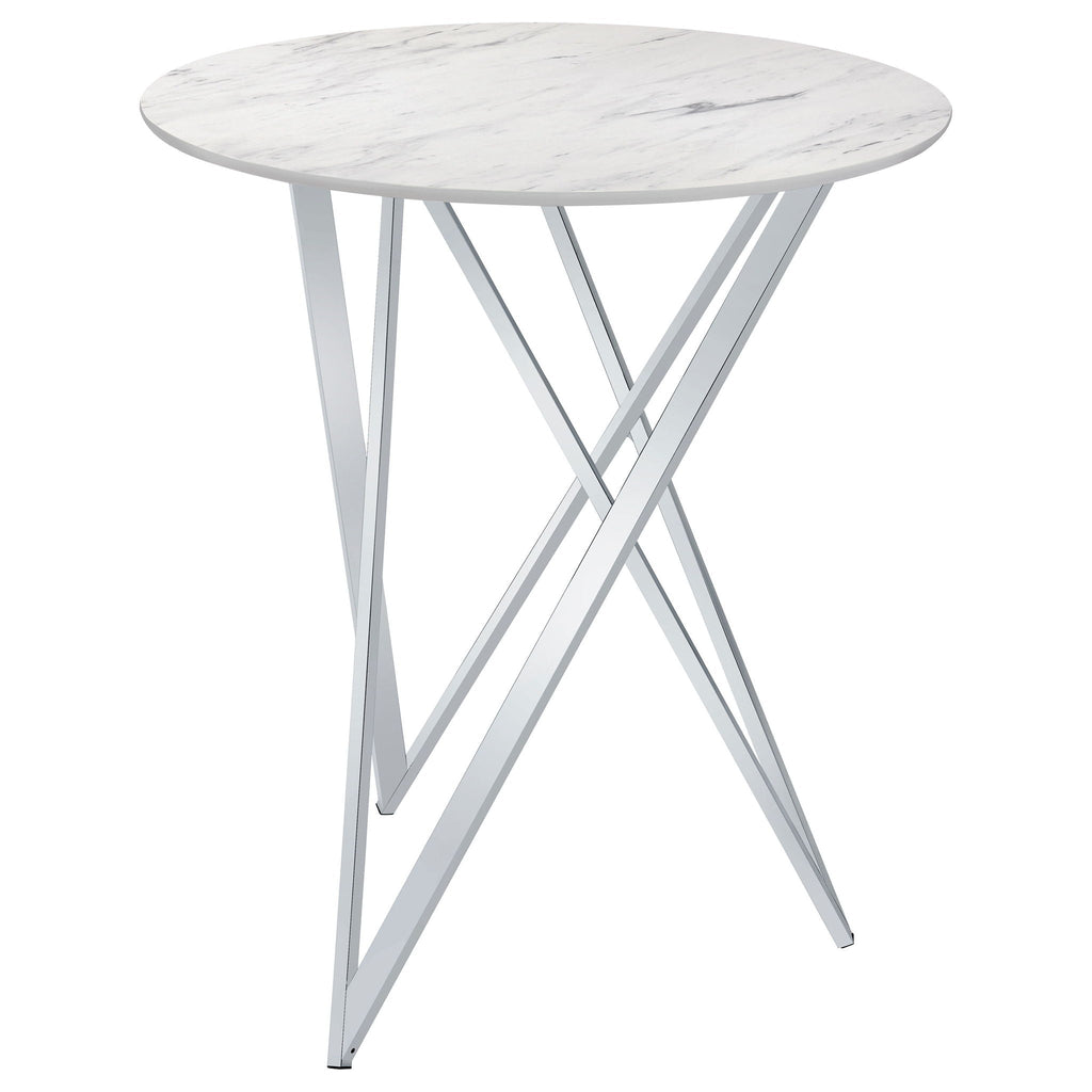 Halverson - Round Top Bar Table - White / Silver