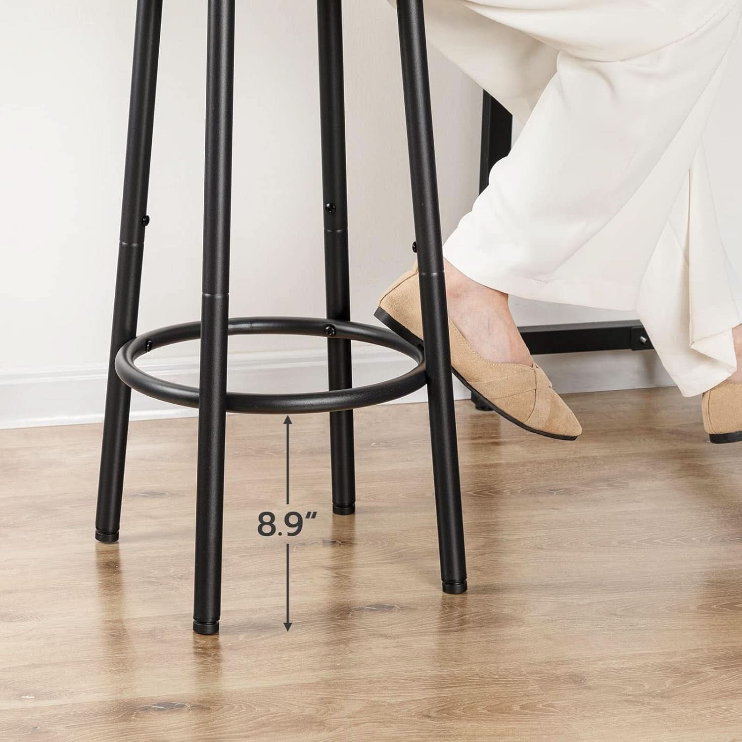 Greige Bar Stools Set Of 2 11.8 Inch Square Seats With Footrest