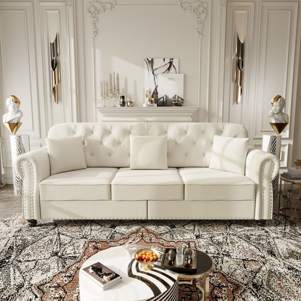 Upholstered Sofa Set With Nailhead Trim And Rolled Armrests, Includes Pillows
