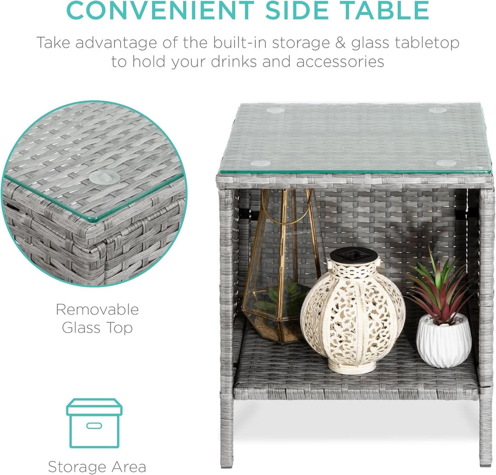 3 Piece Outdoor Wicker Bistro Set With Side Table