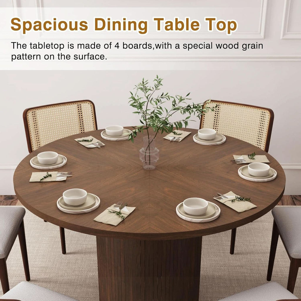 Round Dining Table For 4 Walnut 47 Inch Modern Farmhouse