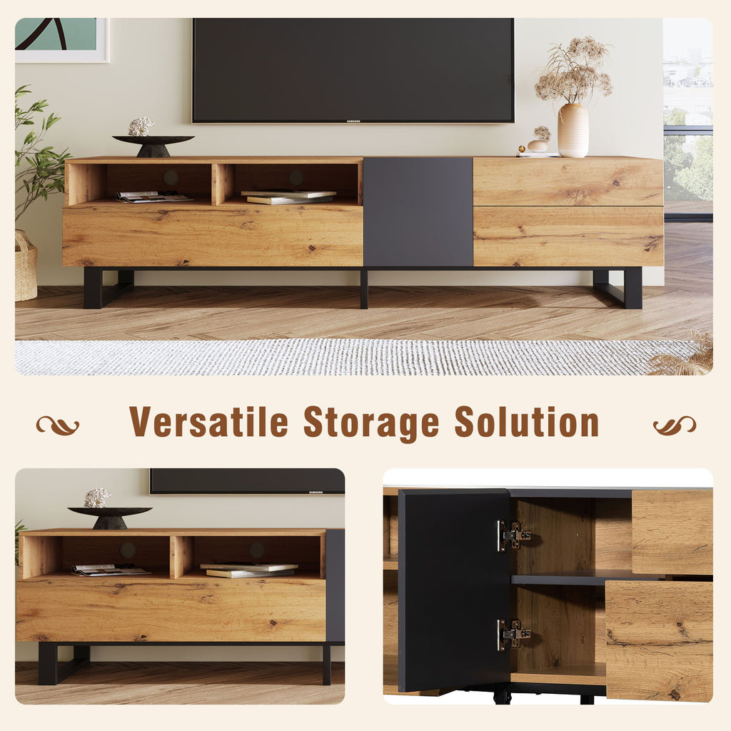 TV Stand For 80'' TV With Double Storage Space, Media Console Table With Drop Down Door
