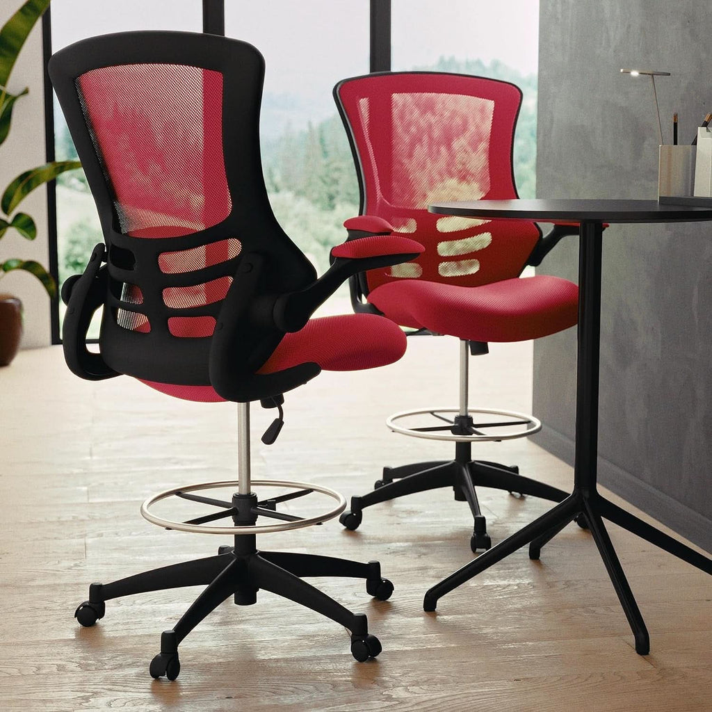 Kelista Red Mid Back Swivel Office Chair With Flip Armrests