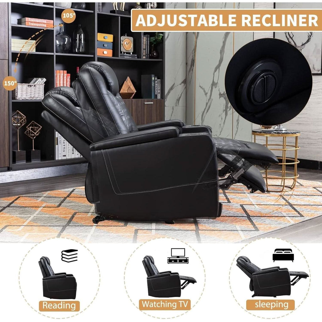 Black Power Recliner With USB Ports And Cup Holders