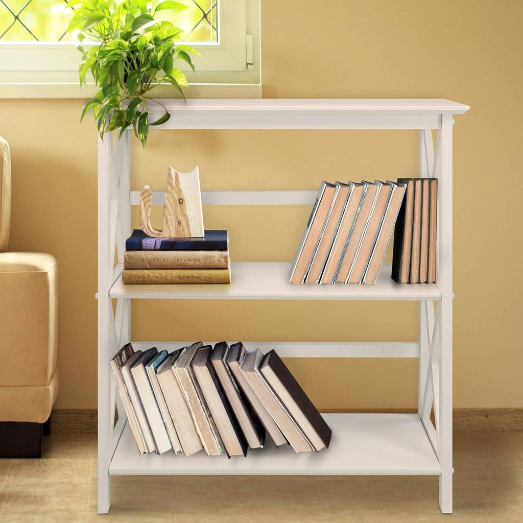 Montego 3 Shelf Bookcase White Modern X Design Storage