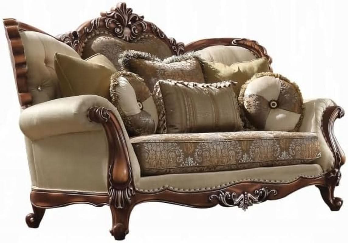 4 Piece Living Room Set Tan And Antique Oak Traditional