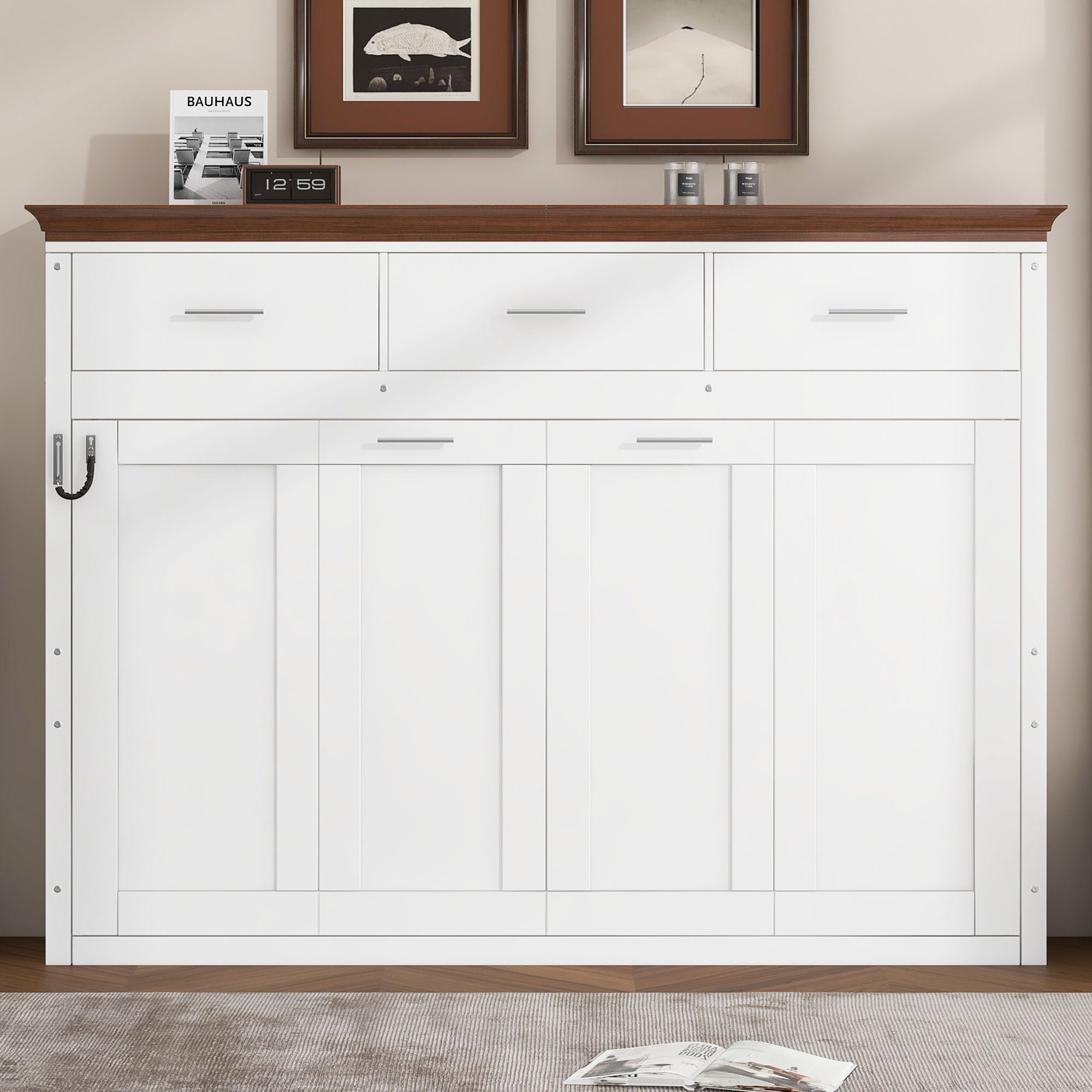 Twin Size Murphy Bed With 3 Drawers - White