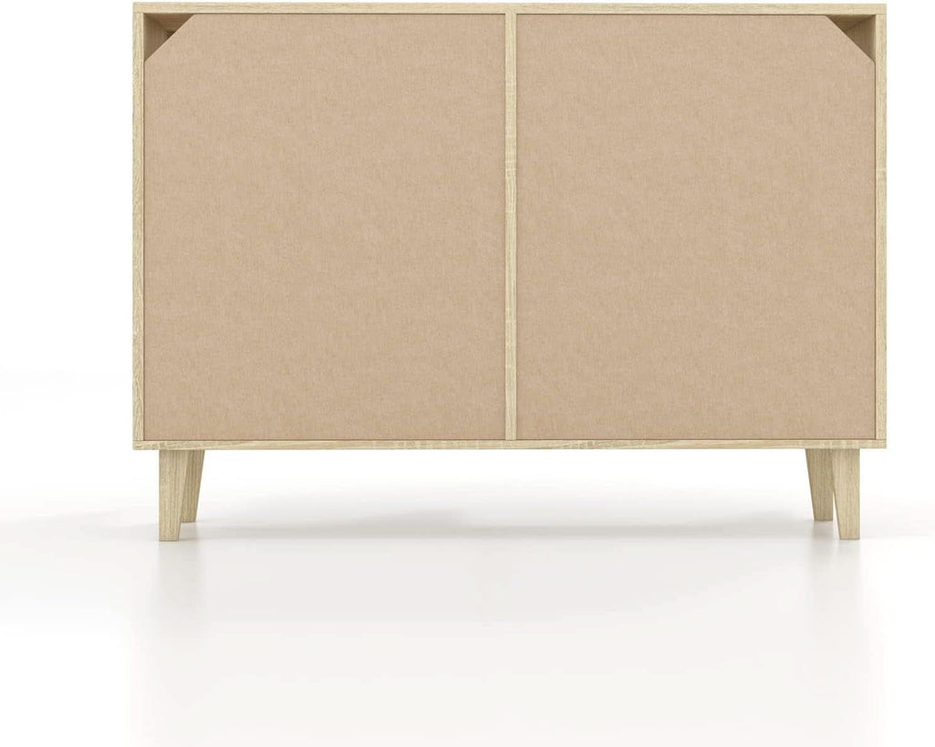 Buffet Storage Cabinet White Rattan Decor 4 Doors 48 Inch