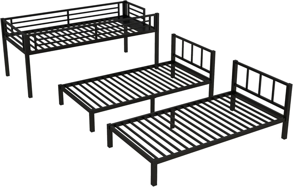 Triple Bunk Bed For Kids Metal Twin Over Twin Black