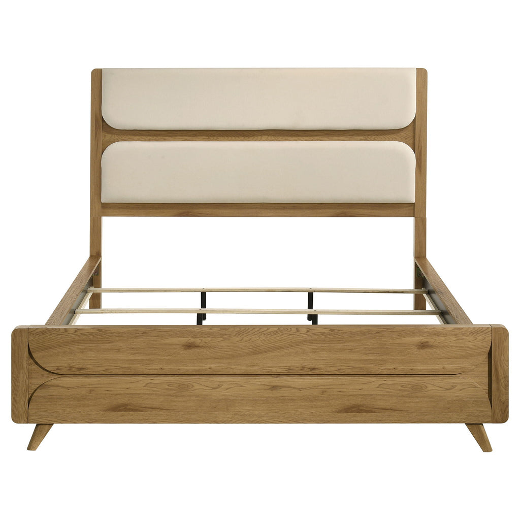 Bennett 62-inch California King Upholstered Panel Bed Cream and Light Oak
