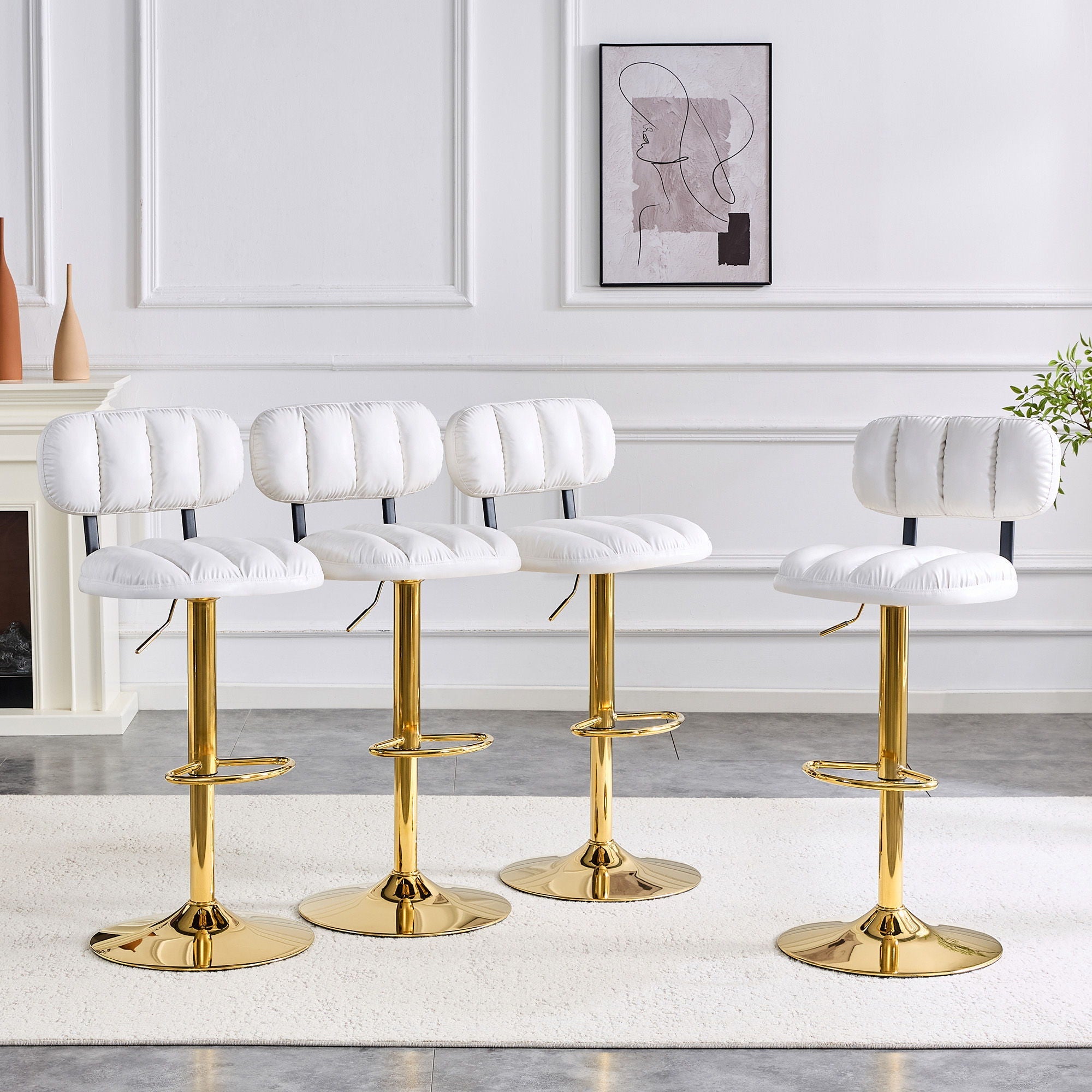 Adjustable Height Bar Stools & Footrest For Kitchen Island (Set of 2)