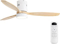52 Inch White Wood Ceiling Fan With LED Light And Remote