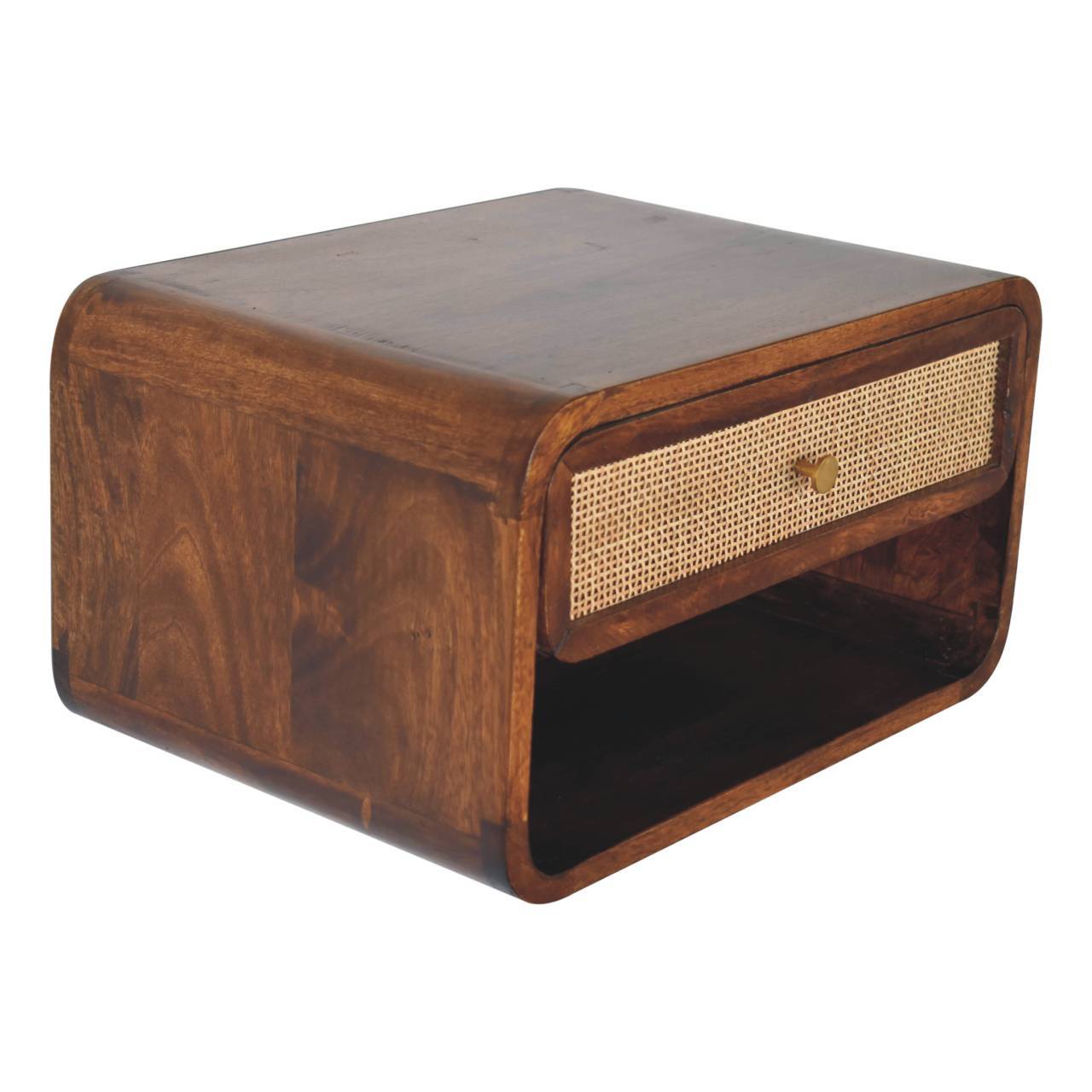 Wall Mounted Open Woven Bedside Table - Chestnut