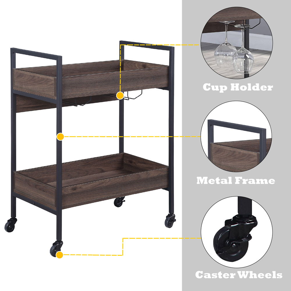 Jerrick - Serving Cart - Walnut & Black