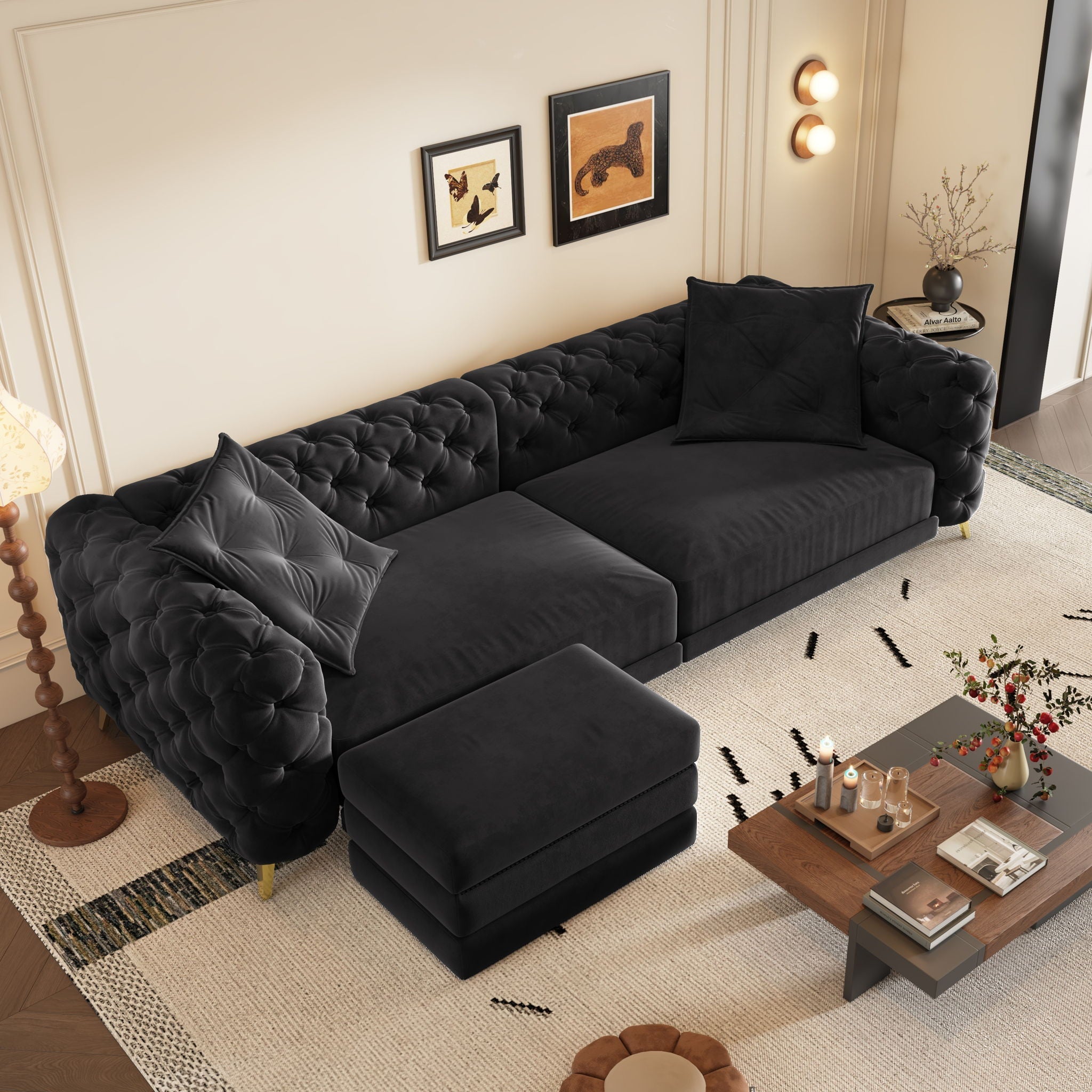 3 In 1 Convertible Sleeper, Deep Seat Pull Out Sofa Bed, Button Tufted