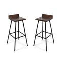 Outdoor Bar Stool With Low Backrests And Wood Seats (Set of 2) - Dark Brown / Black