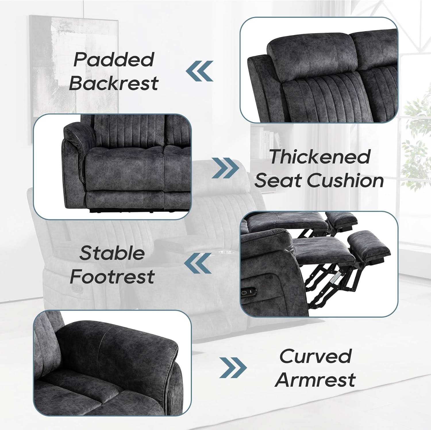 Grey Power Reclining Sofa With Zero Gravity USB Ports