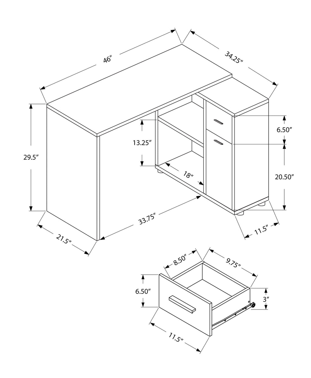 Computer Desk, Home Office, Corner, Storage Drawers, L Shape, Contemporary & Modern