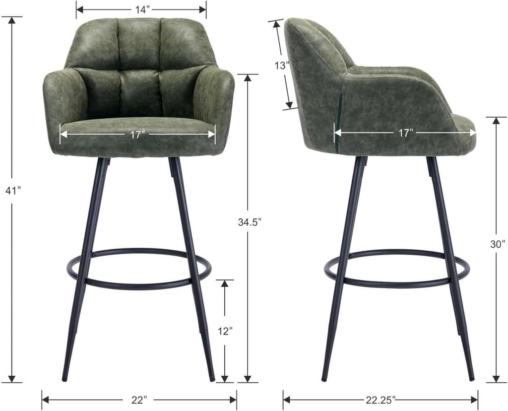 Modern Bar Stools Set of Two with Backrest Arms