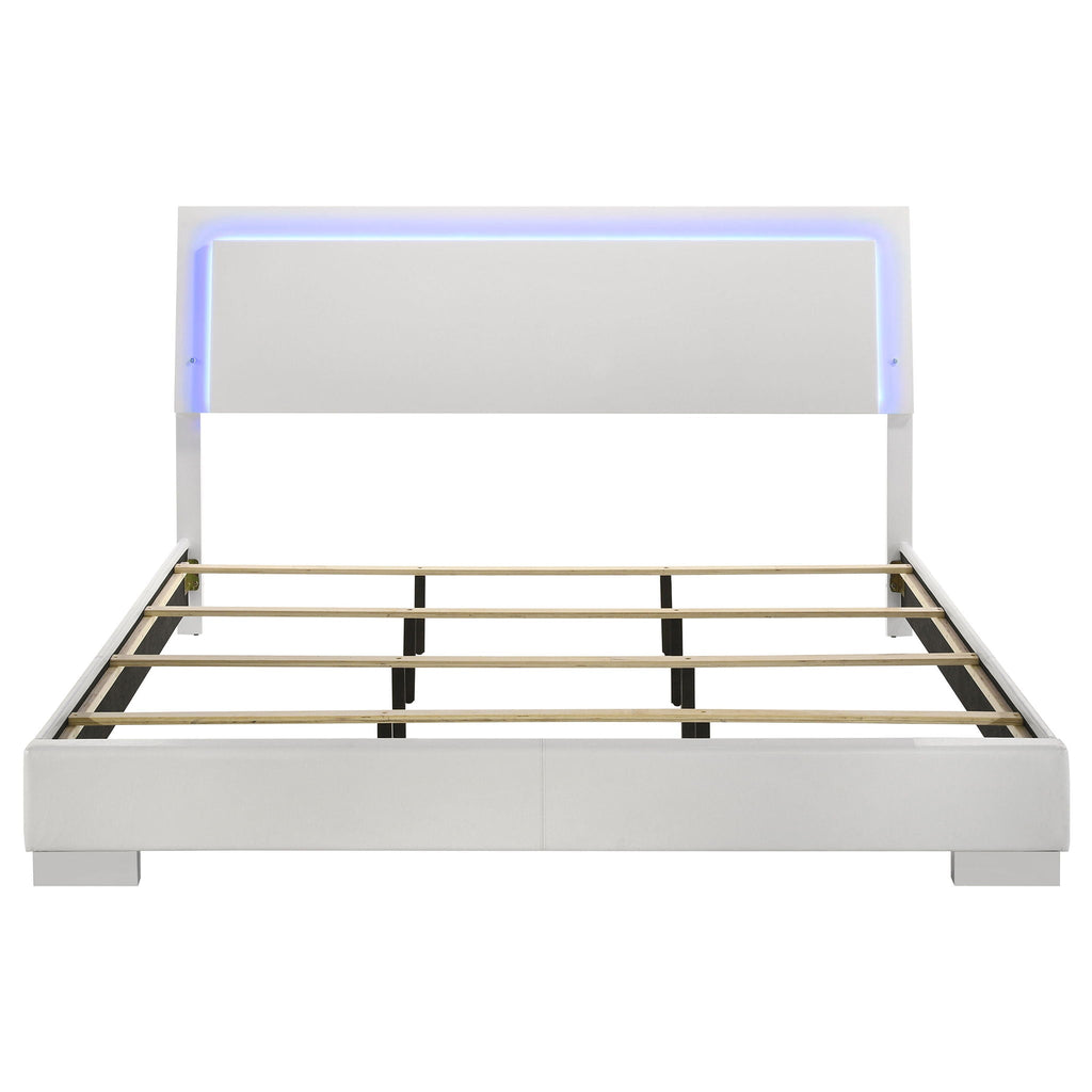 Felicity Wood Eastern King LED Panel Bed White High Gloss