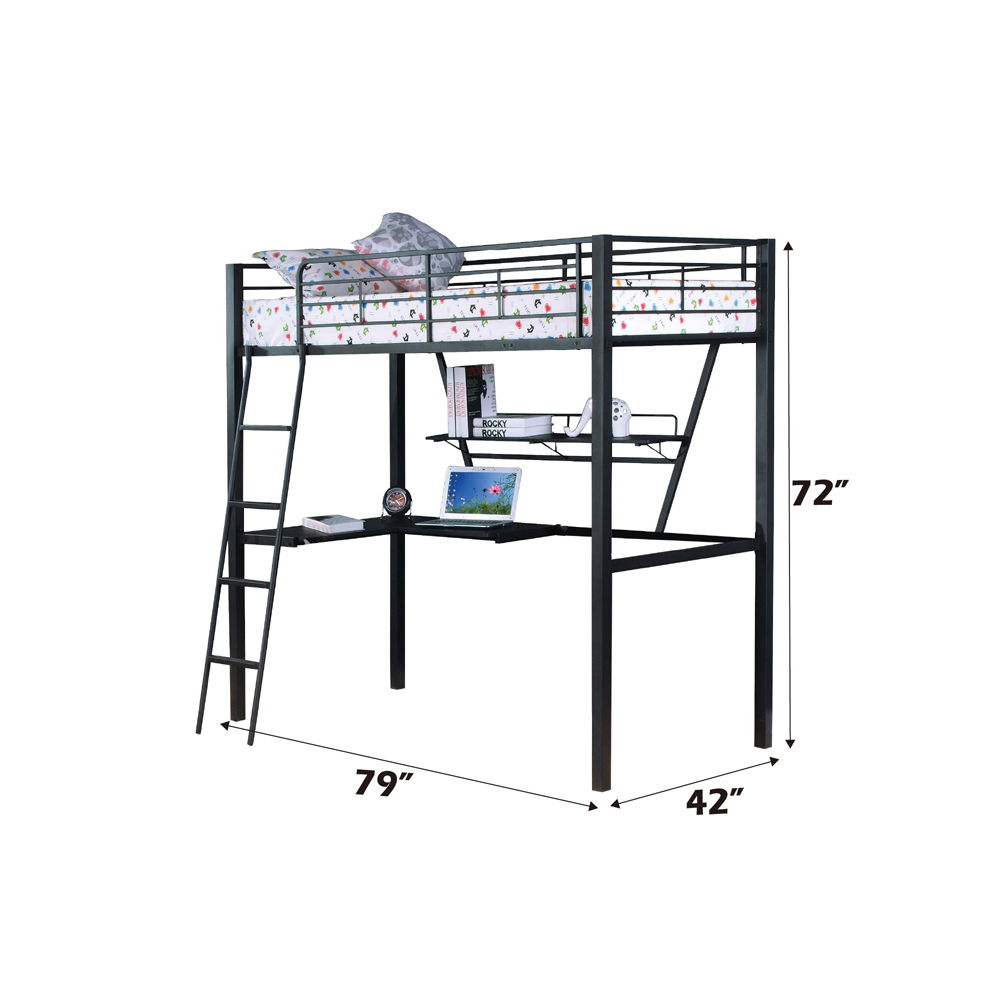 Senon - Twin Loft Bed With Desk - Silver & Black