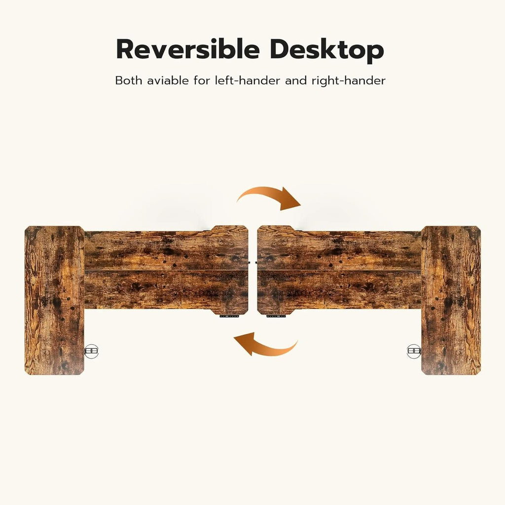 59 Inch Reversible L Shaped Electric Standing Desk Brown