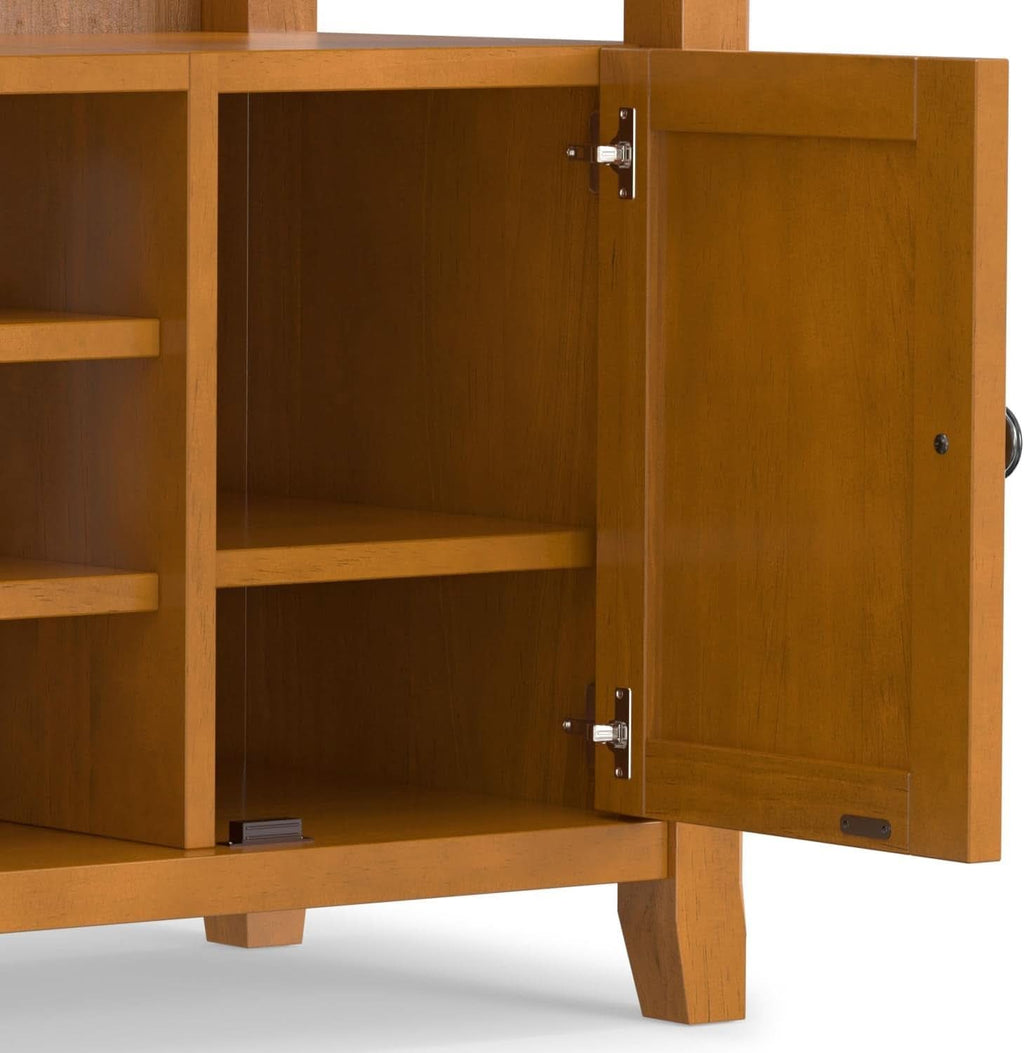 TV Media Stand 54 Inch Wide Golden Brown Cabinet Storage