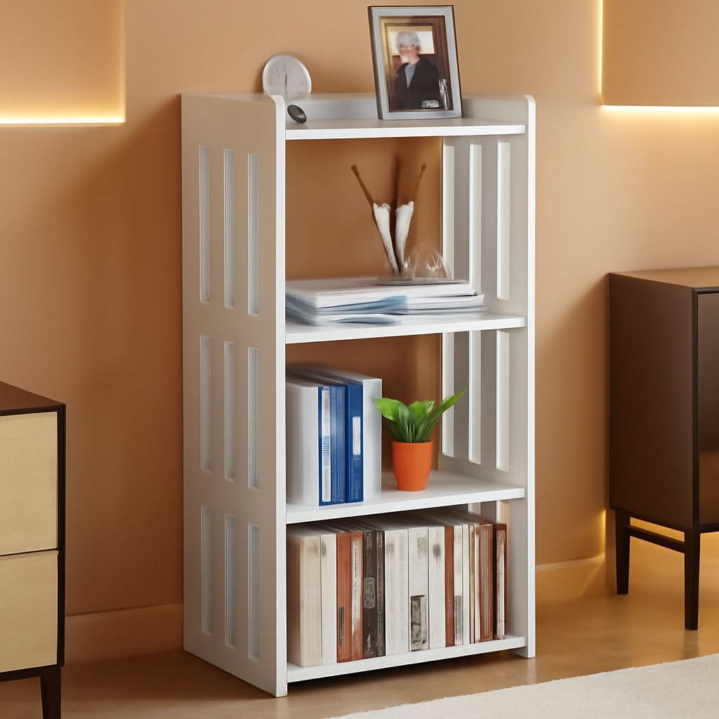 4 Tier White Bookshelf Ideal For Small Spaces Storage Room