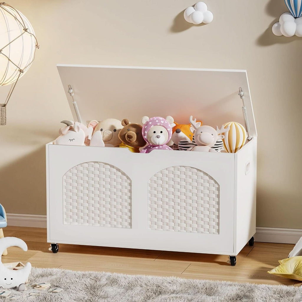 White Wooden Storage Bench On Wheels