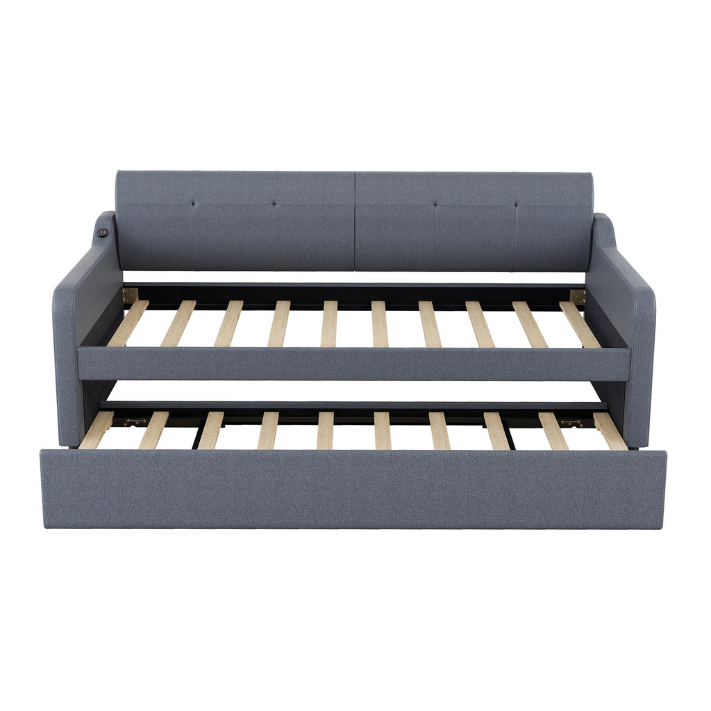 Upholstered Daybed With Trundle And USB Charging