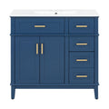 Bathroom Vanity With Ceramic Sink, Soft-Close Doors, 4 Storage Drawers - Blue