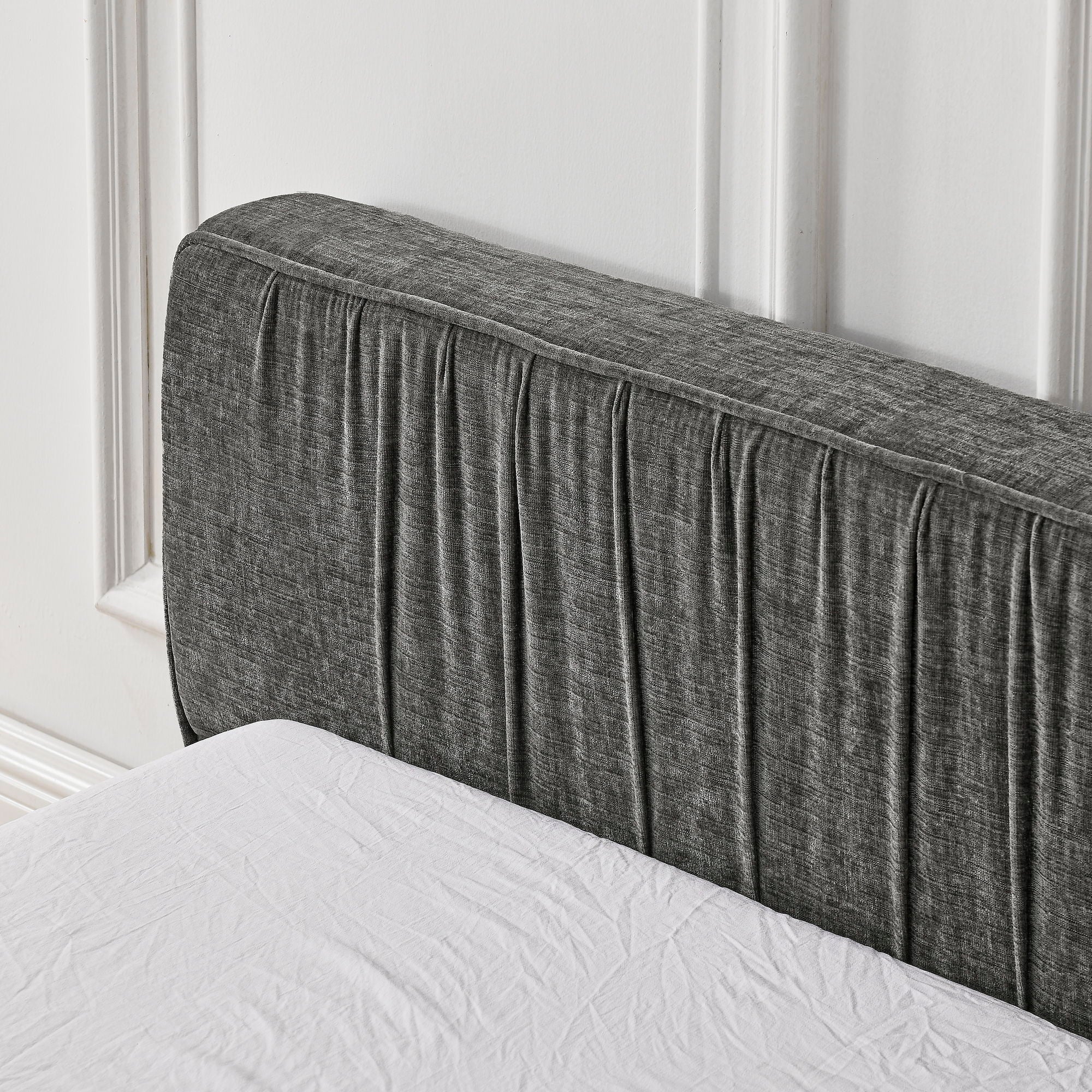 Modern Upholstered Platform Bed Frame With Pleated Design