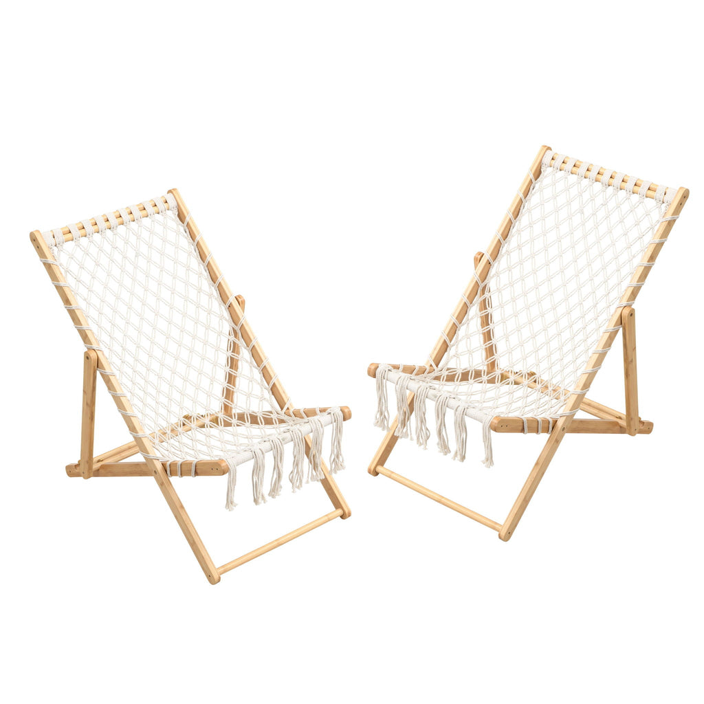 Bamboo Weaving Chair Set With Handwoven Rope For Patio And Living Spaces - Natural