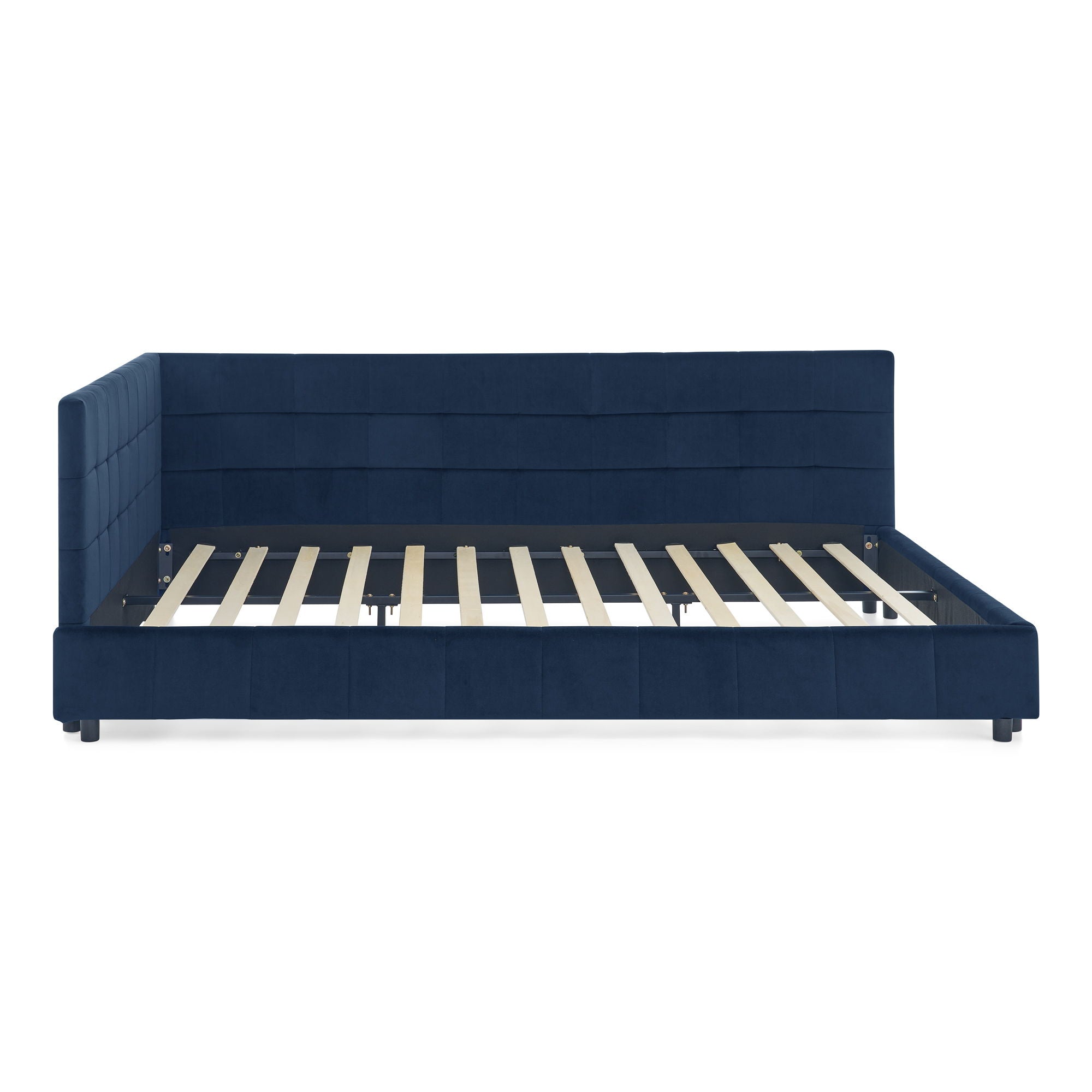 Mid-Century Storage Upholstered Tufted Bed Frame With Backrest And Armrests