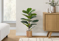 28" Tall, Artificial Plant, Fiddle Tree, Indoor, Faux, Fake, Floor, Greenery, Potted, Real Touch, Decorative - Green / Beige