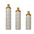 Floor Metal Vase Modern Style Decoration Home Droplet Shaped Metal Vase 3 Piece Set Gorgeous Home Decoration Large Glazed Metal Vase - Gold / White