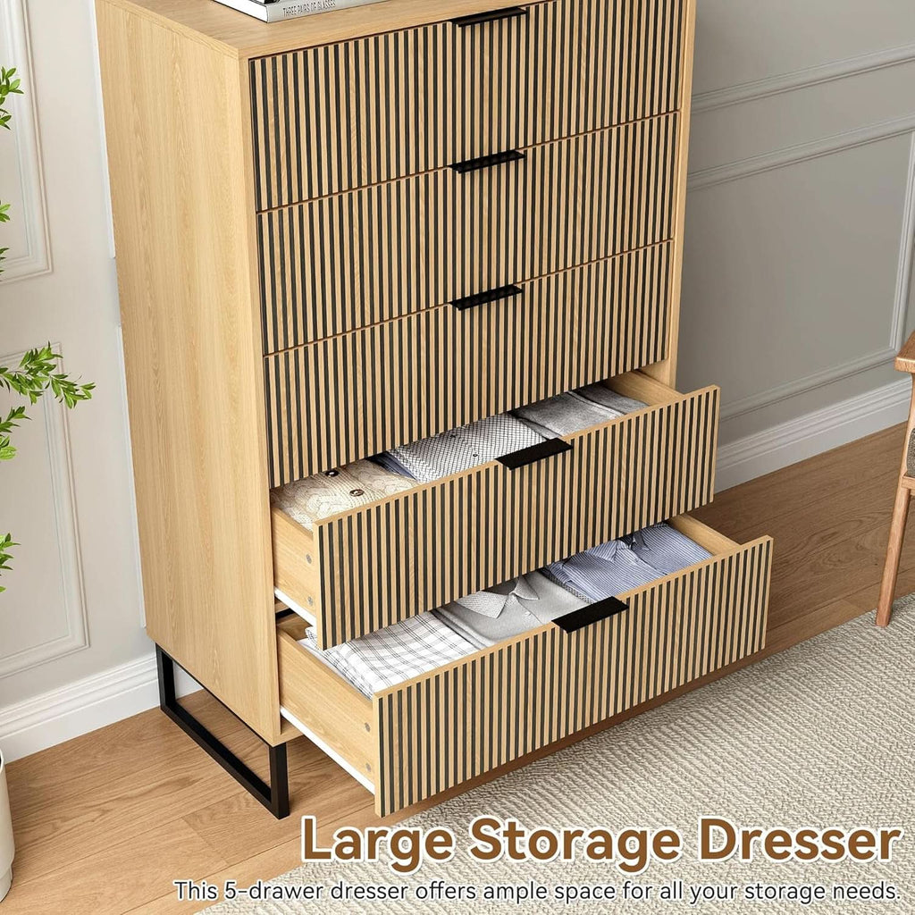 49.2 Inch Tall Five Drawer MatteNaturalFinish Dresser