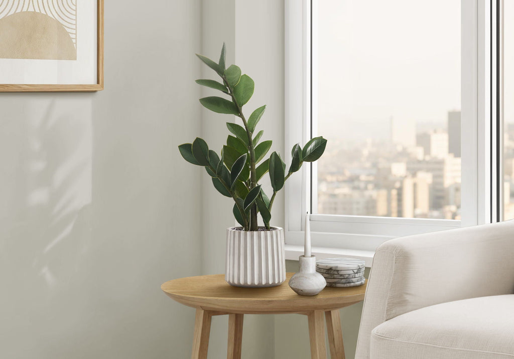 20" Tall, Artificial Plant, Zz, Indoor, Faux, Fake, Table, Greenery, Potted, Real Touch, Decorative - Green / Gray