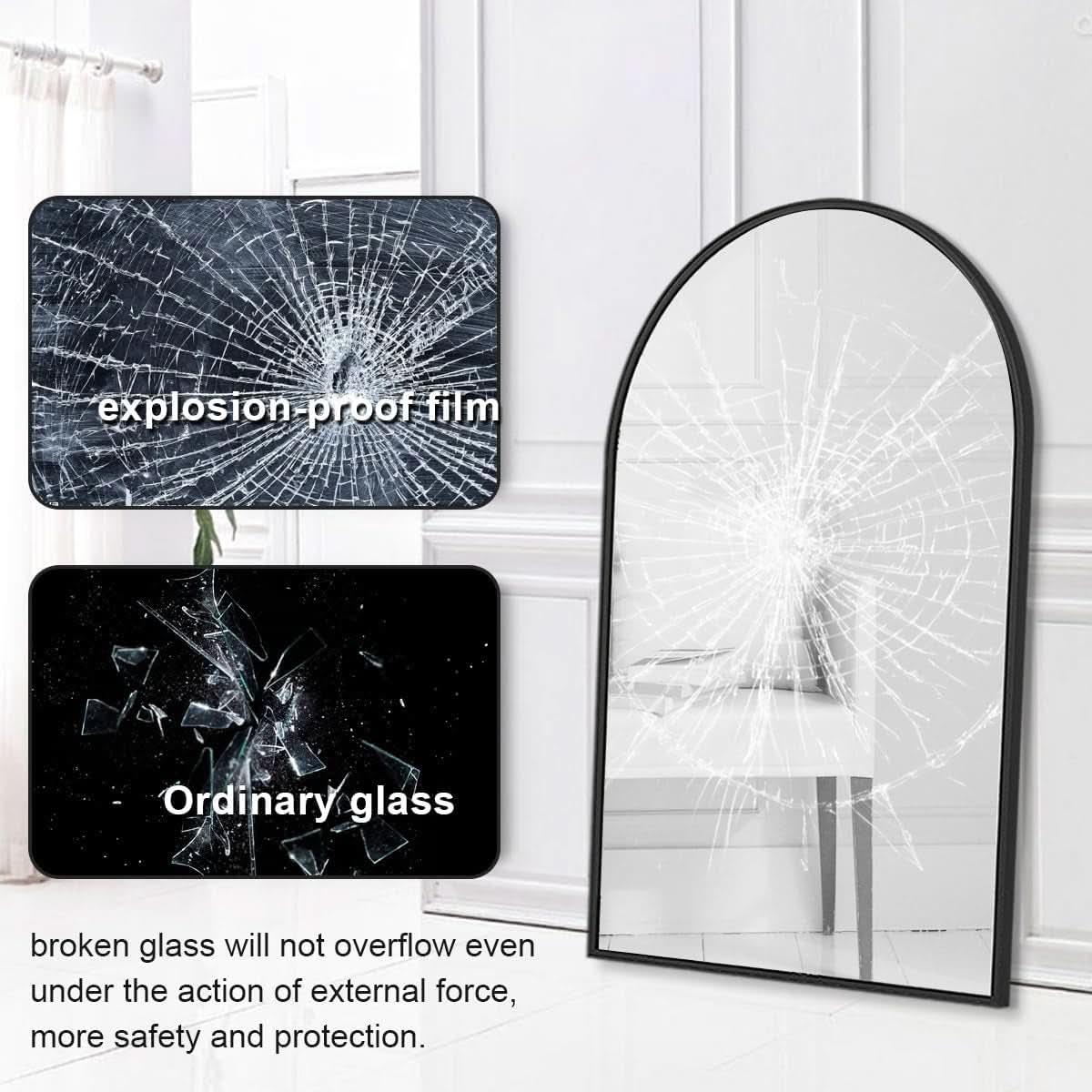 Black Arched Wall Mirror 42x24 Inches With Iron Frame