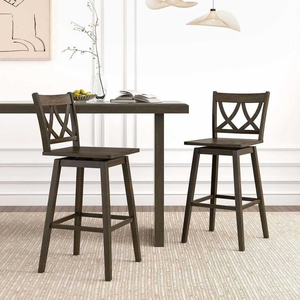 Swivel Wooden Bar Stools Set of Four Dark Grey