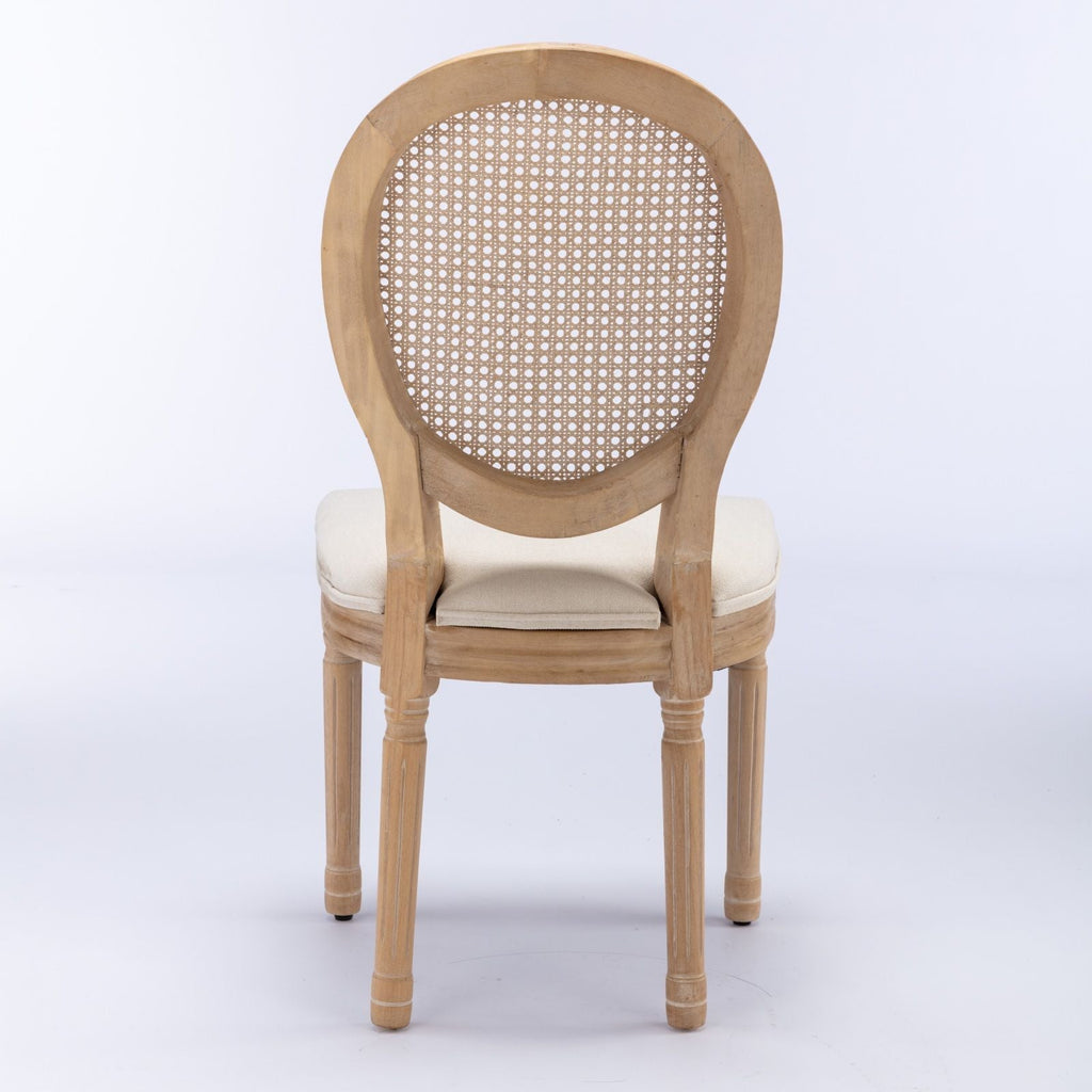 French Style Solid Wood Frame Antique Painting Fabric Rattan Back Dining Chair (Set of 2)