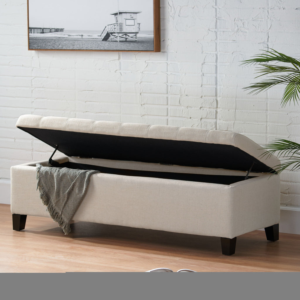 Storage Ottoman With Tufted Top And Pillow Soft Cushioning - Beige