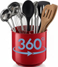 Cooler Kitchen Extra Large and Sturdy Rotating Utensil Holder Caddy with No-Tip Weighted Base, Removable Divider, and Gripped Insert | Rust Proof and Dishwasher Safe