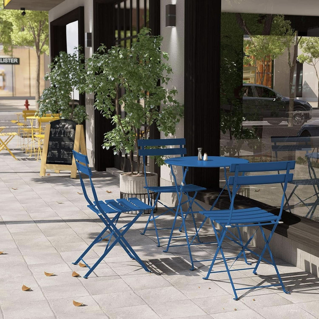 Peacock Blue 3 Piece Folding Bistro Set For Patio Garden