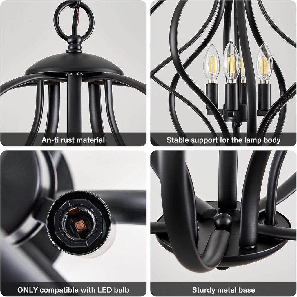 Black Four Light Geometric Pendant Chandelier Dining Room