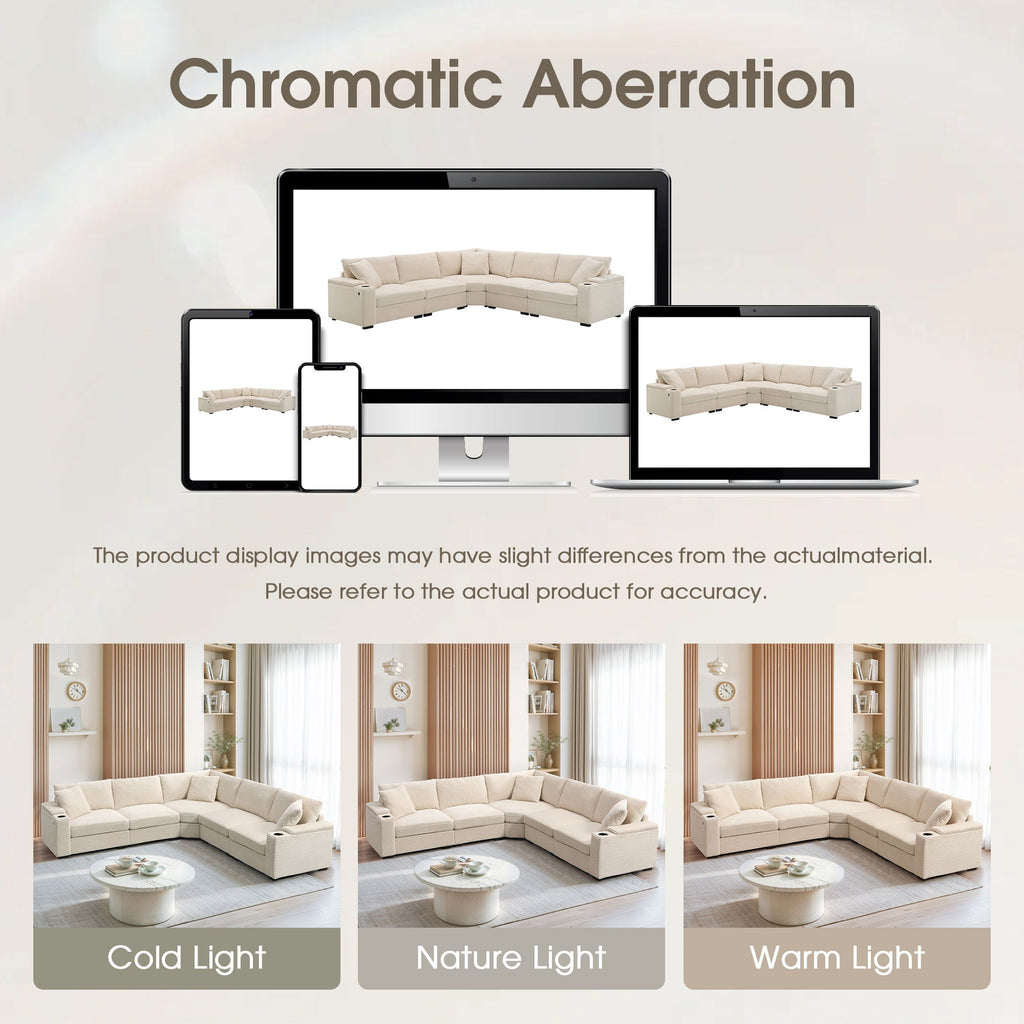 Convertible L Shaped Sectional Corner Couch With Armrest Storage Cup Holders USB Charger, Irregular Corner Oversized Comfy Modular Sofa