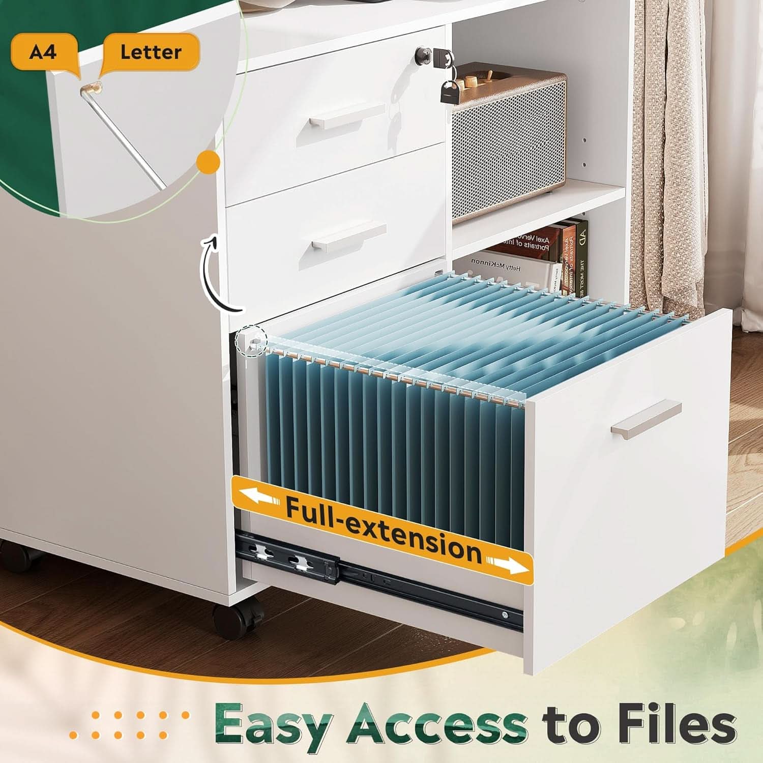 Three Drawer File Cabinet With Printer Stand Locking Wheels