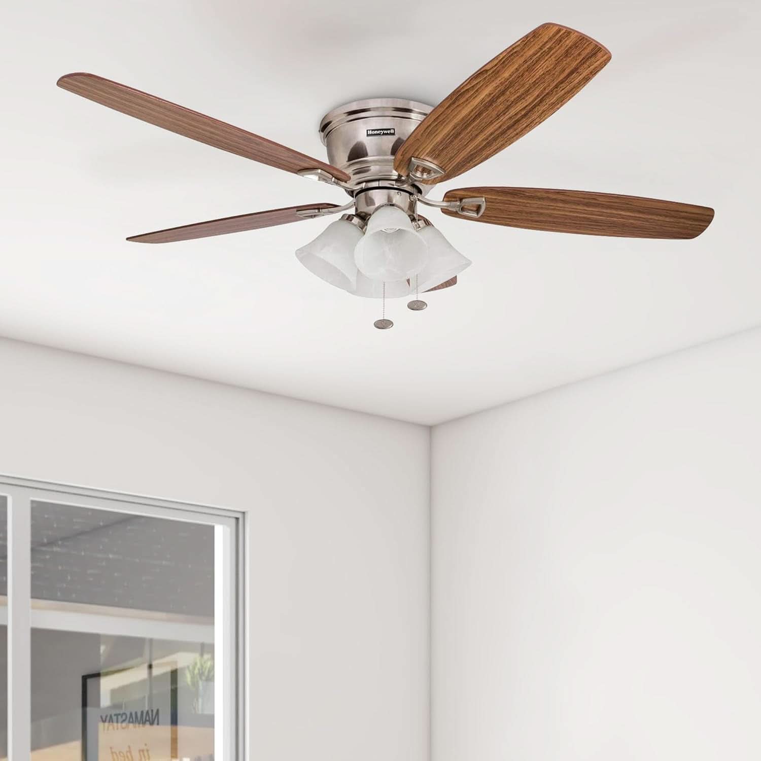 52 Inch Brushed Nickel LED Five Blade Ceiling Fan Light