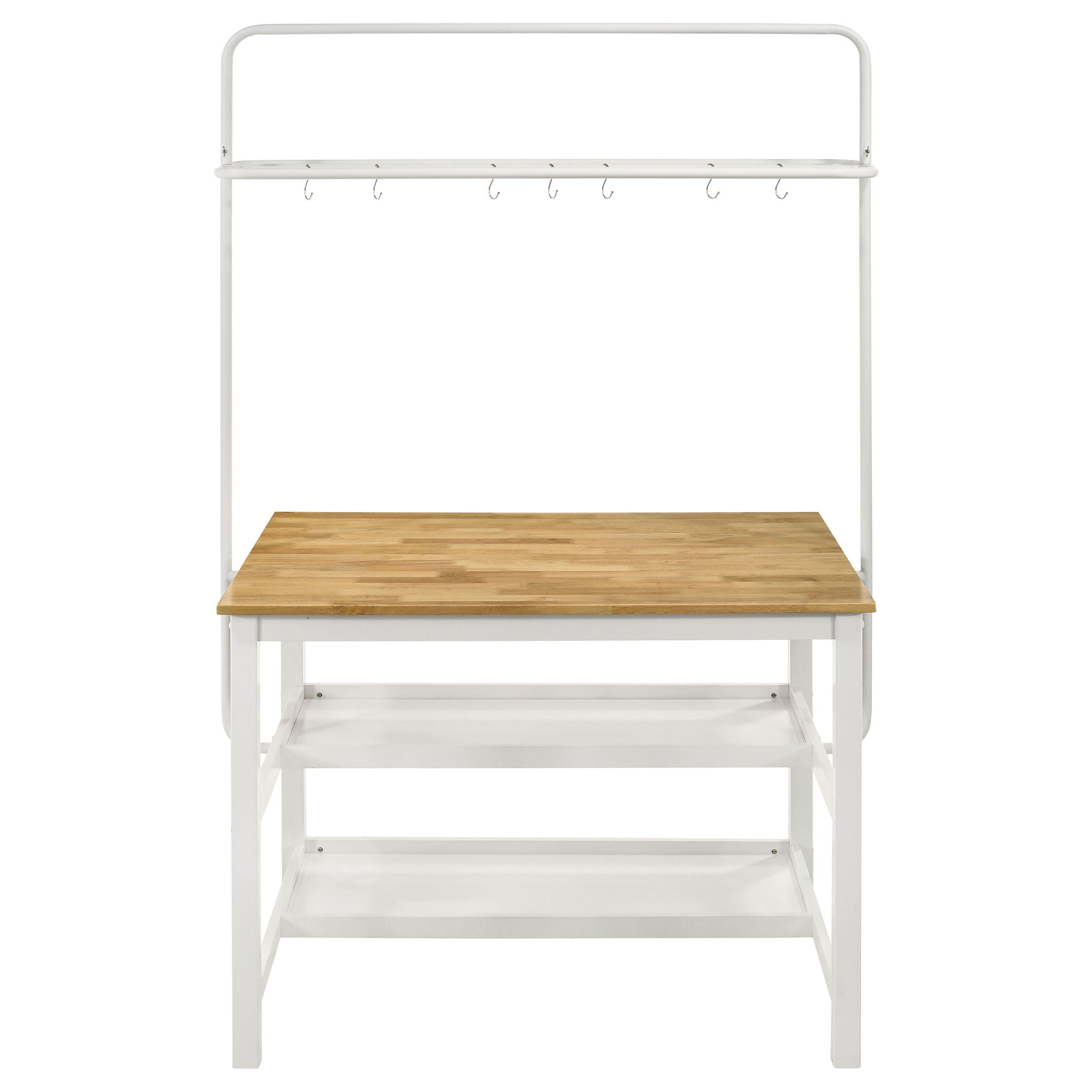 Prager - 3 Piece Kitchen Island Counter Table Set With Overhead Rack And Backless Stools - White